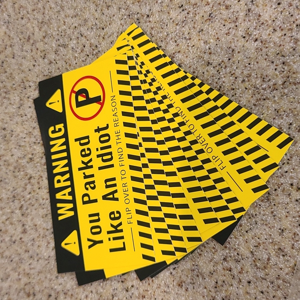 Parking Warning! Idiot Parking Calling Card to Leave - Two sided - Set of 10 NWT